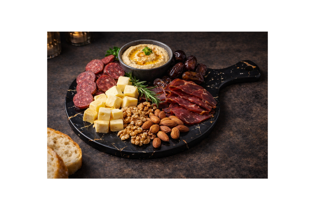 Marmerlook Porselein/Keramiek Bord – Zwart‑Wit met Goudaccent